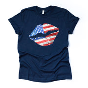 Patriotic Tee, Super Fun Red, White and Blue Lips Design on premium Bella + Canvas unisex shirt, 3 color choices, plus sizes available