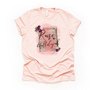 Christian Tee, Beautiful Watercolor Raise a Hallelujah with Flowers design on premium unisex shirt, 2 color choices, plus size