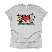 Peace Sign, Heart and Coffee, Peace, Love and Frappe Design on premium Bella + Canvas unisex shirt, 3 color choices, plus sizes available