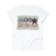 Beach Tee, Peace Love Beach, Pretty Brush Stroke Beach Design on premium Bella + Canvas unisex shirt, 3 color choices, plus sizes available