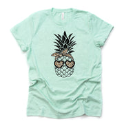 Pineapple Tee, Fun Pineapple with Leopard Glasses and Bow Design on premium unisex shirt, 3 color choices, plus sizes available