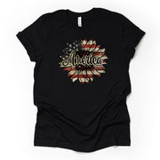 Patriotic Tee, Vintage Look Patriotic Sunflower, Retro America Sunflower Design on premium unisex shirt, 3 color choices, 3x, 4x, plus sizes