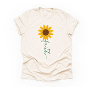 Sunflower Tee, Pretty Sunflower with Faith, Faith Shirt Design on premium Bella + Canvas unisex shirt, 3 color choices, plus sizes