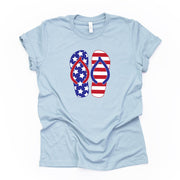 Patriotic Tee, Super Fun Red, White and Blue Flip Flops Design on premium Bella + Canvas unisex shirt, 3 color choices, plus sizes available