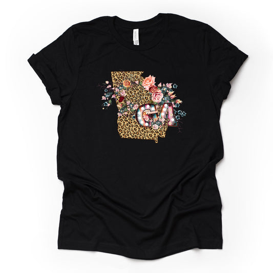 Georgia Tee, Super Cute Leopard Print Georgia Design on premium Bella + Canvas unisex shirt, 3 color choices, plus sizes available