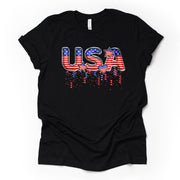 Unique Patriotic Tee, American Flag Foil Balloon USA with Streamers Design on premium unisex shirt, 3 color choices, plus sizes available