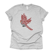 Cardinal Bird Tee, Pretty Cardinal Mandala, Red Bird Design on premium Bella + Canvas unisex shirt, 3 color choices, plus sizes available