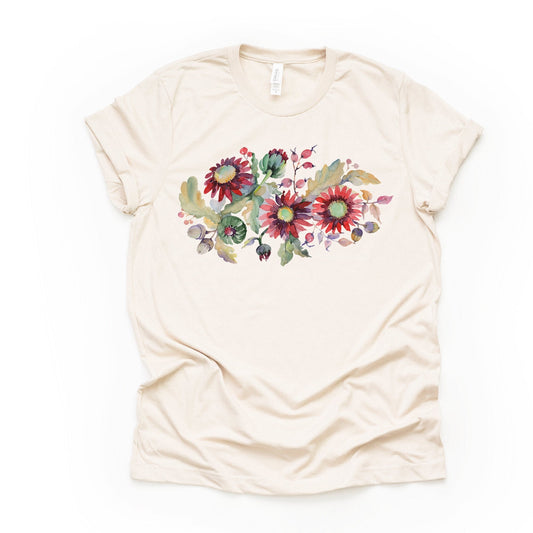 Sunflowers Tee, Beautiful Red Sunflowers in a Bouquet Design on premium Bella + Canvas unisex shirt, 3 color choices, plus sizes available