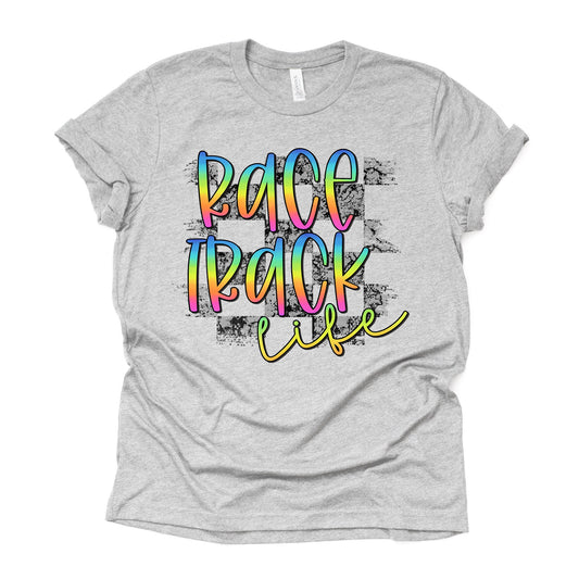 Racing Tee, Super Fun Watercolor Race Track Life Design on premium unisex shirt, 3 color choices, 3x racing, 4x racing, plus sizes