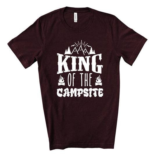Funny Dad Tee, Camping Guy, King of the Campsite Design on premium unisex shirt, 4 color choices, 3x dad, 4x dad, father's day gift