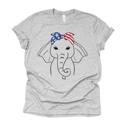 Patriotic Shirt, Cute USA Elephant with Red, White and Blue Bow Design on premium unisex shirt, 3 color choices, 3x, 4x, plus sizes