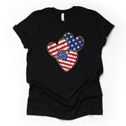Patriotic Tee, Three Red, White and Blue Hearts, USA Flag Hearts Design on premium unisex shirt, 3 color choices, plus sizes available
