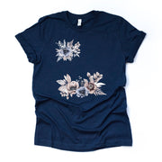 Floral Tee Shirt, Beautiful Watercolor Dusty Blue Roses Design on premium Bella + Canvas unisex shirt, 3 color choices, plus sizes available