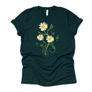 Daisies Shirt, Cute Daisy Flowers and Swirls Design on premium Bella + Canvas unisex shirt, 3 color choices, plus sizes available