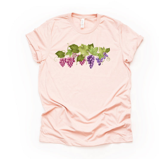 Grapes on a Vine, Cluster of Grapes, Purple and Red Grapes Design on premium unisex shirt, 3 color choices, plus sizes available