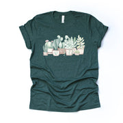 House Plant Tee, Display of House Plants, Cactus, Succulents, Plant Mom Design on premium unisex shirt, 3 color choices, plus sizes, 3X, 4X