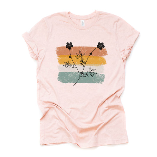 Boho Look Flower on Brush Strokes, Black Silhouette Flower Design on premium unisex shirt, 3 color choices, plus sizes available