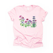 Summer Wildflowers, Pretty Pink and Purple Wildflowers Design, premium unisex shirt, 3 color choices, 2X, 3X, 4X, plus sizes available