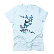 Butterflies Tee, Pretty Blue Butterflies Design, premium unisex shirt, 3 color choices, 2X, 3X, 4X, plus sizes available