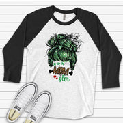 Halloween Raglan, Monster Messy Bun Costume, Mom Costume, Messy Bun Mom Design on premium Raglan 3/4 sleeve shirt, plus size, 2X, 3X