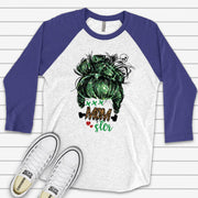 Halloween Raglan, Monster Messy Bun Costume, Mom Costume, Messy Bun Mom Design on premium Raglan 3/4 sleeve shirt, plus size, 2X, 3X