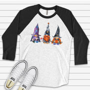Halloween Raglan, Super Cute Witch Gnomes, Gnomes in Halloween Costume Design on premium Raglan 3/4 sleeve shirt, plus size, 2X, 3X