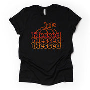 Fall Pumpkin Tee, Cute Retro 70s Style Blessed Pumpkin Design on premium unisex shirt, 4 color choices, 3x fall, 4x fall