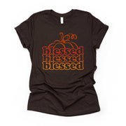 Fall Pumpkin Tee, Cute Retro 70s Style Blessed Pumpkin Design on premium unisex shirt, 4 color choices, 3x fall, 4x fall
