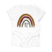 Fall RainbowTee, Cute Boho Fall Rainbow, Hello Fall Rainbow Design on premium unisex shirt, 4 color choices, 3x fall, 4x fall