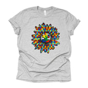 Autism Awareness Tee, Autism Sunflower with Ribbon Design, premium unisex shirt, 3 color choices, 2X, 3X, 4X, plus sizes available