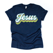 Christian Tee, Cute Retro 70's Style Jesus Print design on premium unisex shirt, 3 color choices, 2X, 3X, 4X, plus size