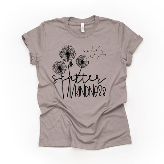 Dandelion Tee, Scatter Kindness Dandelion Wishes Blowing Design on premium unisex shirt, 3 color choices, 2X, 3X, 4X, plus sizes available
