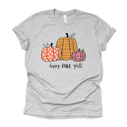 Cute Simple Pumpkins, Happy Fall Y'all, Plaid, Polka Dot & Pink Pumpkins Design on premium unisex shirt, 4 color choices, 3x fall, 4x fall