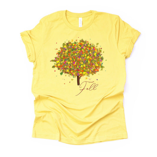 Fall Shirt, Watercolor Fall Tree, Colorful Fall Leaves on Tree Design on premium unisex shirt, 3 colors, 3x fall, 4x fall, plus size fall