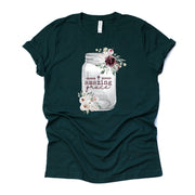 Christian Tee, Pretty Mason Jar with Amazing Grace words design on premium unisex shirt, 2 color choices, 2X, 3X, 4X, plus size