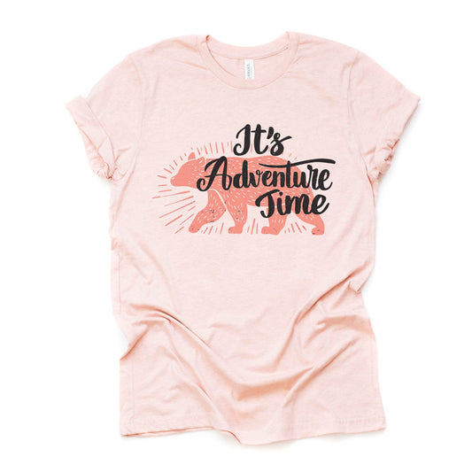 Camping Tee, Cute Pink Bear, It's Adventure Time, Camping and Hiking, Outdoors Design on premium unisex shirt, 3 color choices, plus sizes
