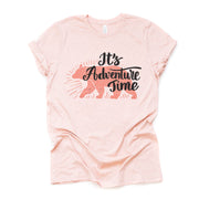 Camping Tee, Cute Pink Bear, It's Adventure Time, Camping and Hiking, Outdoors Design on premium unisex shirt, 3 color choices, plus sizes