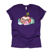 Thankful Tee, Pretty Pastel Pumpkins with Flowers, Thankful, Thanksgiving Design on premium unisex shirt, 3 color choices, 3x fall, 4x fall