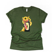 Sunflower Shirt, Sunflowers on a Lantern with Red Polka Dot Bow Design on premium unisex shirt, 3 color choices, plus sizes available