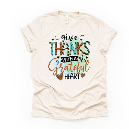 Fall Tee, Give Thanks With a Grateful Heart Thanksgiving Design on premium unisex shirt, 3 color choices, 2X, 3X, 4X, plus sizes available