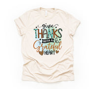 Fall Tee, Give Thanks With a Grateful Heart Thanksgiving Design on premium unisex shirt, 3 color choices, 2X, 3X, 4X, plus sizes available