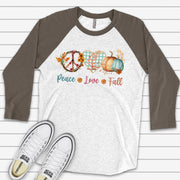 Fall Plaid Heart & Pumpkin Raglan, Cute PEACE, LOVE, FALL, Vine Peace Sign Design on premium Raglan 3/4 sleeve shirt, plus size, 2X, 3X