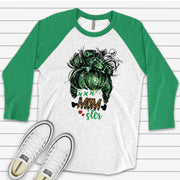 Halloween Raglan, Monster Messy Bun Costume, Mom Costume, Messy Bun Mom Design on premium Raglan 3/4 sleeve shirt, plus size, 2X, 3X