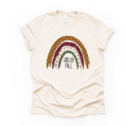 Fall RainbowTee, Cute Boho Fall Rainbow, Hello Fall Rainbow Design on premium unisex shirt, 4 color choices, 3x fall, 4x fall