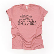 Funny Grandma Shirt, You Can't Tell Me What To Do, You Aren't My Grandbabies Design, on a premium unisex shirt, 4 color choices, 3x, 4x