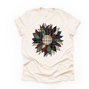 Fall Tee, Beautiful Fall Plaid Sunflower with Maroon, Olive and Blue Design on premium unisex shirt, 3 color choices, 3x fall, 4x fall