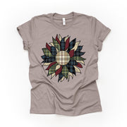 Fall Tee, Beautiful Fall Plaid Sunflower with Maroon, Olive and Blue Design on premium unisex shirt, 3 color choices, 3x fall, 4x fall
