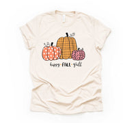 Cute Simple Pumpkins, Happy Fall Y'all, Plaid, Polka Dot & Pink Pumpkins Design on premium unisex shirt, 4 color choices, 3x fall, 4x fall