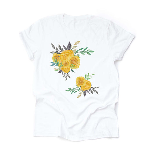 Yellow Roses Tee, Watercolor Yellow Roses, Yellow Rose Design, premium unisex shirt,  3 color choices, 2X, 3X, 4X, plus sizes available