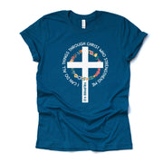 Christian Floral Cross, I Can Do All Things Through Christ, Phillipians 4:13 on premium unisex shirt, 3 color choices, 3x, 4x christian